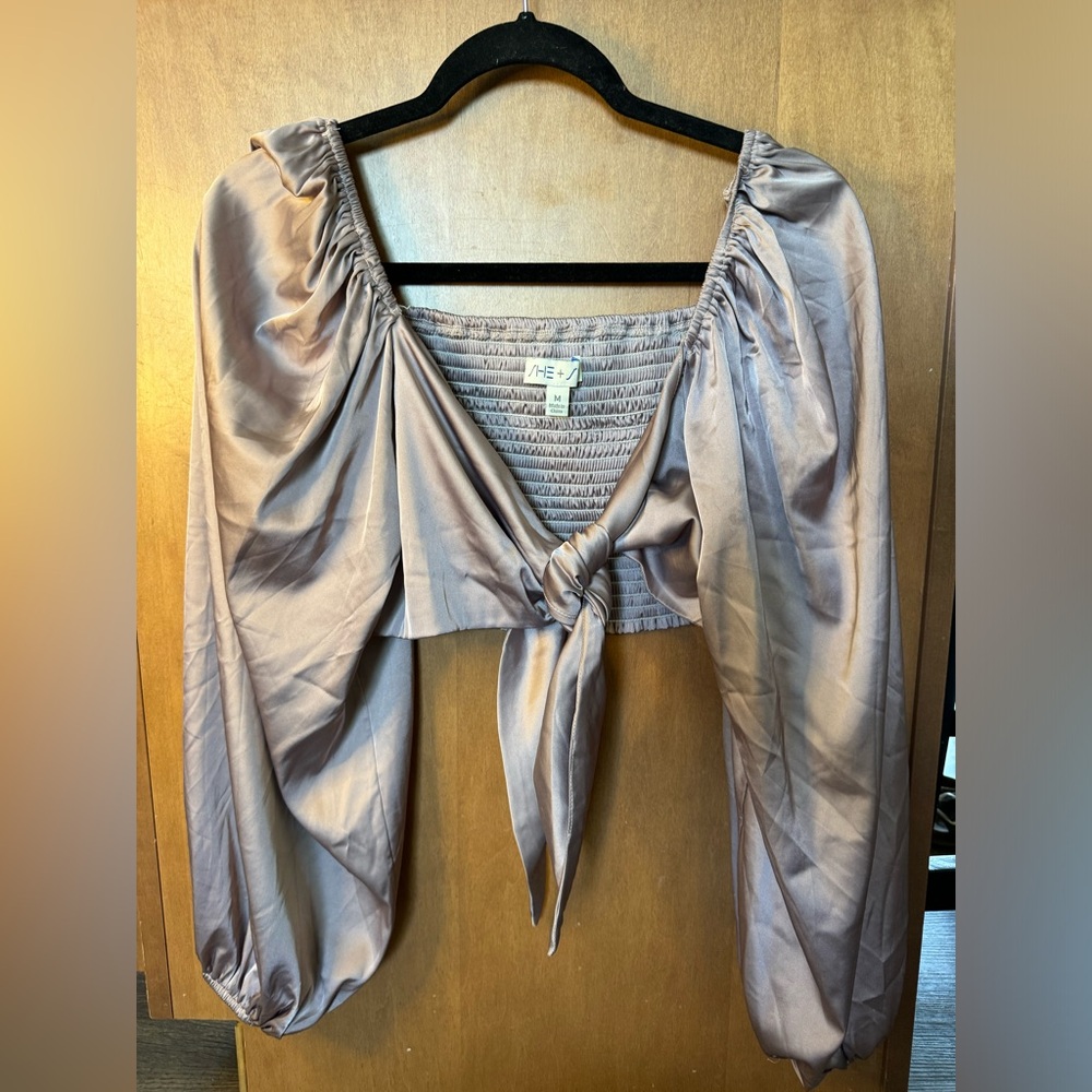 Mauve purple/pink tie top/ long sleeve